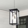 Black and Brushed Nickel Outdoor Pendant Light Fixture, Exterior Chandelier Hanging Lantern for Front Porch