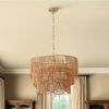 Handwoven Paper Rattan Boho Chandelier with 7-Light E26 Base, 60cm Adjustable Height Wave Pendant Light for Living Room, Sloped Ceiling Compatible