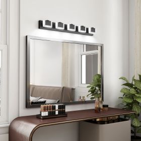 5 Lights Modern Black Vanity Light Up and Down Black Bathroom Lighting Fixtures LED Bathroom Wall Light Over Mirror 6000K