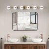 43" Gold Minimalist LED Bathroom Vanity Light with Crystal Sand Acrylic Shades, 6-Light Wall Mounted Decorative Lighting Fixture