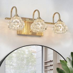 17" Modern Crystal Bathroom Vanity Light, 3-Light Golden Wall Sconce with Clear Glass Shade, Elegant Wall Mount Lighting for Bathroom, Powder Room