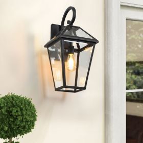 21"(H) 1-Pack Outdoor Wall Lantern Light â€“ Modern Black Metal & Clear Glass Sconce for Porch, Patio, and Garden Lighting (Bulb Not Included)