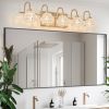 29" Modern Crystal Bathroom Vanity Light, 5-Light Golden Wall Sconce with Clear Glass Shade, Elegant Wall Mount Lighting for Bathroom, Powder Room
