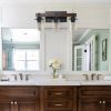 19" Rustic 3-Light Vanity Light, Industrial Bathroom Wall Sconce with Glass Shades and Wood Accent, Modern Farmhouse Lighting Fixture (No Bulbs)