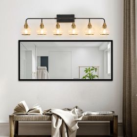 48" Modern 6-Light Vanity Wall Sconce - Black and Gold Bathroom Light Fixture with Clear Glass Shades, Industrial Wall Mounted Lamp for Mirror, Vanity