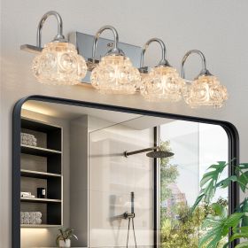 23" Nickel Finish Vintage Crystal Vanity Light - Elegant 4-Light Bathroom Mirror Fixture with Clear Glass Shades (No Bulbs)
