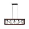 32" Red Wood Industrial Farmhouse Rectangle Pendant Light, 5-Light Chandelier for Dining Room, Kitchen Island, Cafe Decor (No Bulbs)