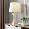 Square Contemporary 27" Ceramic Table Lamp in Cream Ceramic, Gold Metal, and White Linen