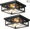 2-Light Industrial Square Flush Mount Ceiling Light, Farmhouse Ceiling Light Fixture for Kitchen