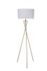 64.5" Tall "Ester" Mid-Century Metal Floor Lamp, Hourglass Design, Matte Gold