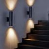 18" Modern Outdoor Porch Light Patio Light in 2 Lights with Aluminum Cylinder and Tempered Glass Cover Waterproof Wall Sconce 2 Pack (Matte Black)