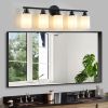 31" Modern 5-Light Vanity Bathroom Mirror Light, Frosted White Glass with Black Iron Frame, Contemporary Wall Sconce for Bedroom, Bathroom