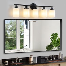 31" Modern 5-Light Vanity Bathroom Mirror Light, Frosted White Glass with Black Iron Frame, Contemporary Wall Sconce for Bedroom, Bathroom