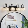 23" Retro 4-Light Bathroom Vanity Light Fixture - Black Finish with Crystal Glass Shades, Wall Mounted Lighting for Bathroom, Powder Room