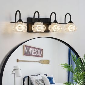 23" Retro 4-Light Bathroom Vanity Light Fixture - Black Finish with Crystal Glass Shades, Wall Mounted Lighting for Bathroom, Powder Room