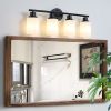 24" Modern 4-Light Vanity Bathroom Mirror Light, Frosted White Glass with Black Iron Frame, Contemporary Wall Sconce for Bedroom, Bathroom