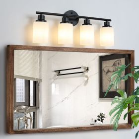 24" Modern 4-Light Vanity Bathroom Mirror Light, Frosted White Glass with Black Iron Frame, Contemporary Wall Sconce for Bedroom, Bathroom