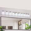 10-Light Bathroom Light Fixtures, 6552inch Nickel Vanity Light with Milky White Glass Shade, Modern Bathroom Wall Lights Over Mirror