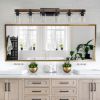 42" Rustic 6-Light Vanity Light, Industrial Bathroom Wall Sconce with Glass Shades and Wood Accent, Modern Farmhouse Lighting Fixture (No Bulbs)
