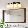 24" Modern 4-Light Vanity Bathroom Mirror Light, Frosted White Glass with Black Iron Frame, Contemporary Wall Sconce for Bedroom, Bathroom