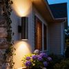 18" Modern Outdoor Porch Light Patio Light in 2 Lights with Aluminum Cylinder and Tempered Glass Cover Waterproof Wall Sconce 2 Pack (Matte Black)