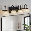 23" Retro 4-Light Bathroom Vanity Light Fixture - Black Finish with Crystal Glass Shades, Wall Mounted Lighting for Bathroom, Powder Room