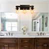 19" Rustic 3-Light Vanity Light, Industrial Bathroom Wall Sconce with Glass Shades and Wood Accent, Modern Farmhouse Lighting Fixture (No Bulbs)