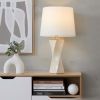 Square Contemporary 27" Ceramic Table Lamp in Cream Ceramic, Gold Metal, and White Linen