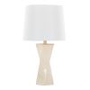 Square Contemporary 27" Ceramic Table Lamp in Cream Ceramic, Gold Metal, and White Linen