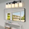 31" Modern 5-Light Vanity Bathroom Mirror Light, Frosted White Glass with Black Iron Frame, Contemporary Wall Sconce for Bedroom, Bathroom