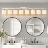 8-Light Bathroom Light Fixtures, 52inch Nickel Vanity Light with Milky White Glass Shade, Modern Bathroom Wall Lights Over Mirror