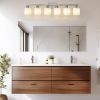 38" Bathroom Vanity Light, 6-Light Nickel Vanity Lights for Bathroom, Wall Sconce Lighting with Milky White Glass Shade, Wall Lights