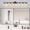 52" Modern 8-Light Vanity Bathroom Mirror Light, Frosted White Glass with Black Iron Frame, Contemporary Wall Sconce for Bedroom, Bathroom