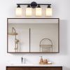 24" Modern 4-Light Vanity Bathroom Mirror Light, Frosted White Glass with Black Iron Frame, Contemporary Wall Sconce for Bedroom, Bathroom