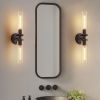 Wall Sconces Set of Two, Hardwired Matte Black Bathroom Sconces Wall Lighting with Clear Glass