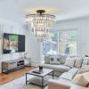 20" Black Crystal Chandelier Ceiling Light, Modern Luxury 10-Light Flush Mount Light Fixture, Elegant Home Lighting for Living Room, Dining Room