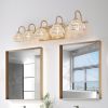 29" Modern Crystal Bathroom Vanity Light, 5-Light Golden Wall Sconce with Clear Glass Shade, Elegant Wall Mount Lighting for Bathroom, Powder Room