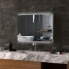 Bathroom Mirror Cabinet with Light, Bathroom Storage Cupboard with USB Charge, Adjustable Shelf, 35.5"W x 25.5"H, White