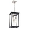 Black and Brushed Nickel Outdoor Pendant Light Fixture, Exterior Chandelier Hanging Lantern for Front Porch