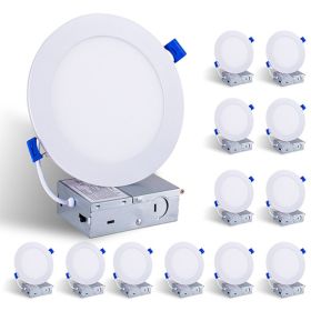 12 Pack 6 Inch White LED Recessed Ceiling Light, Dimmable, 2700K-5000K 5CCT, 1200LM 12W 120V, High Brightness Canless Wafer Downlight (Option: Default)